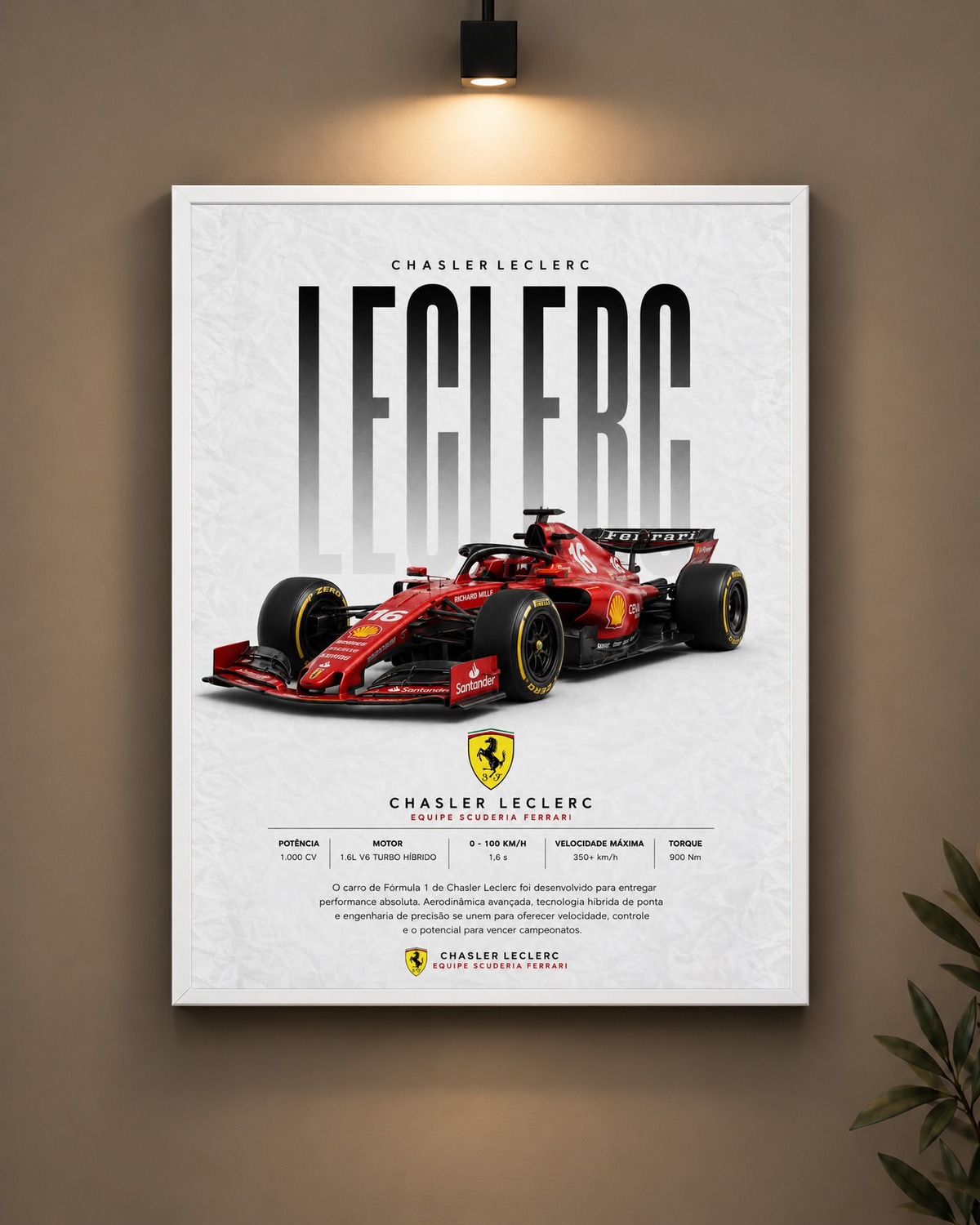 Charles Leclerc Ferrari Frame in white frame - PrintIt