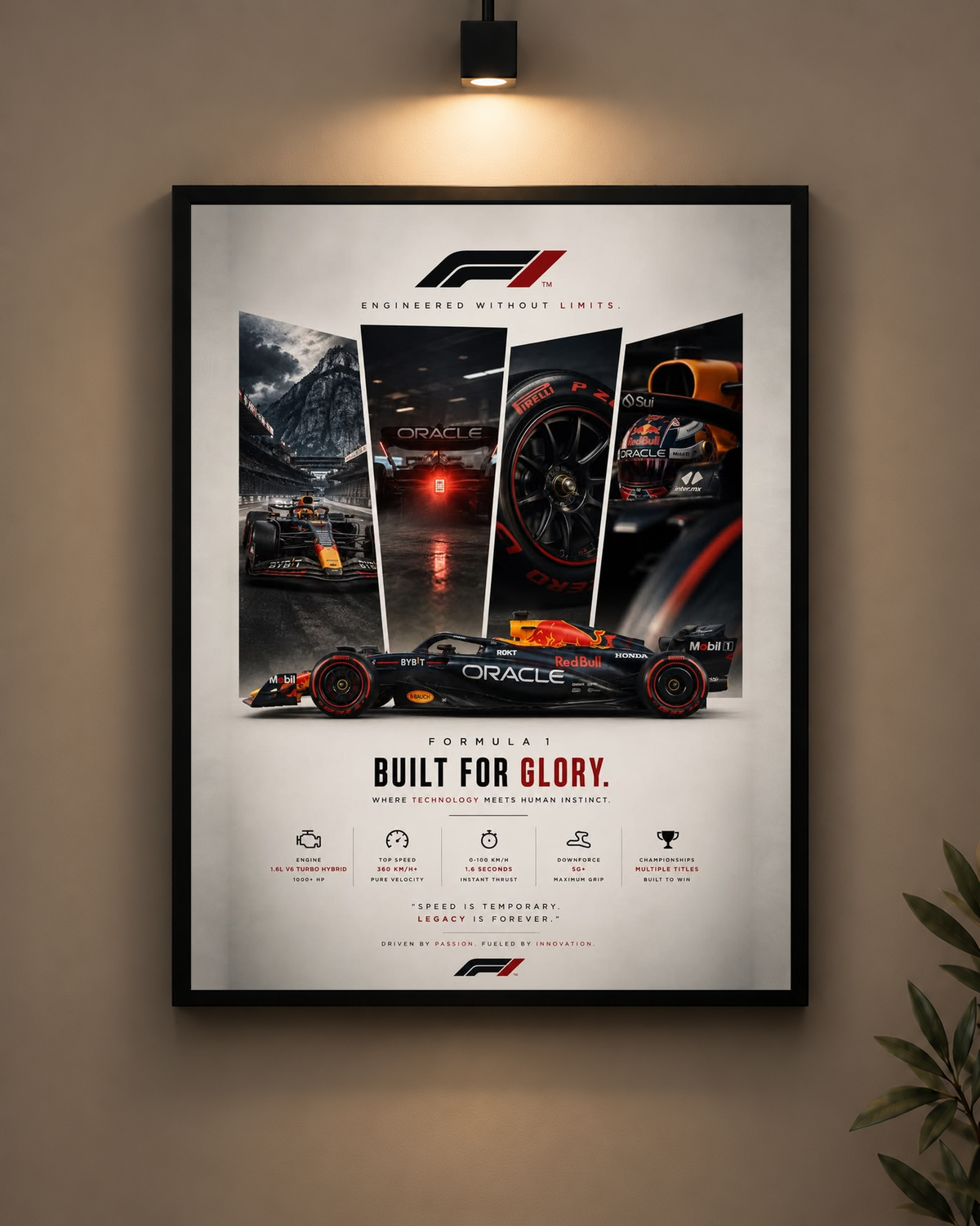 Red Bull Built For Glory Frame in black frame - PrintIt