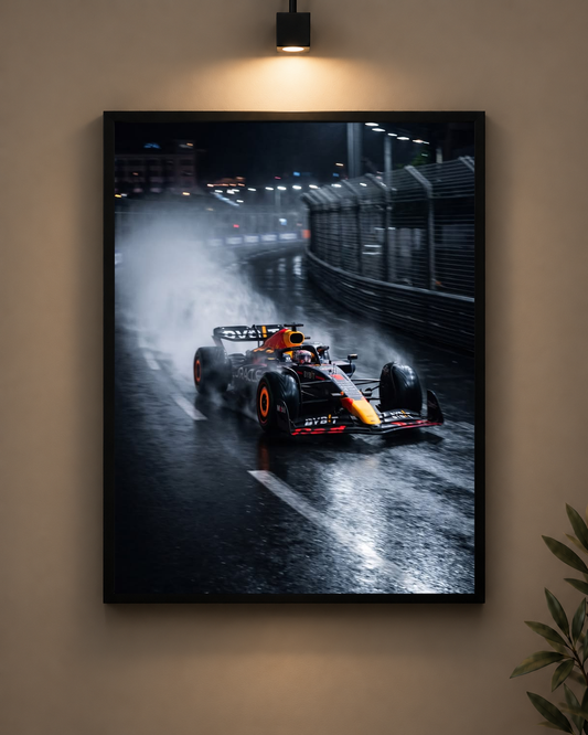 Red Bull Wet Night Frame in black frame - PrintIt