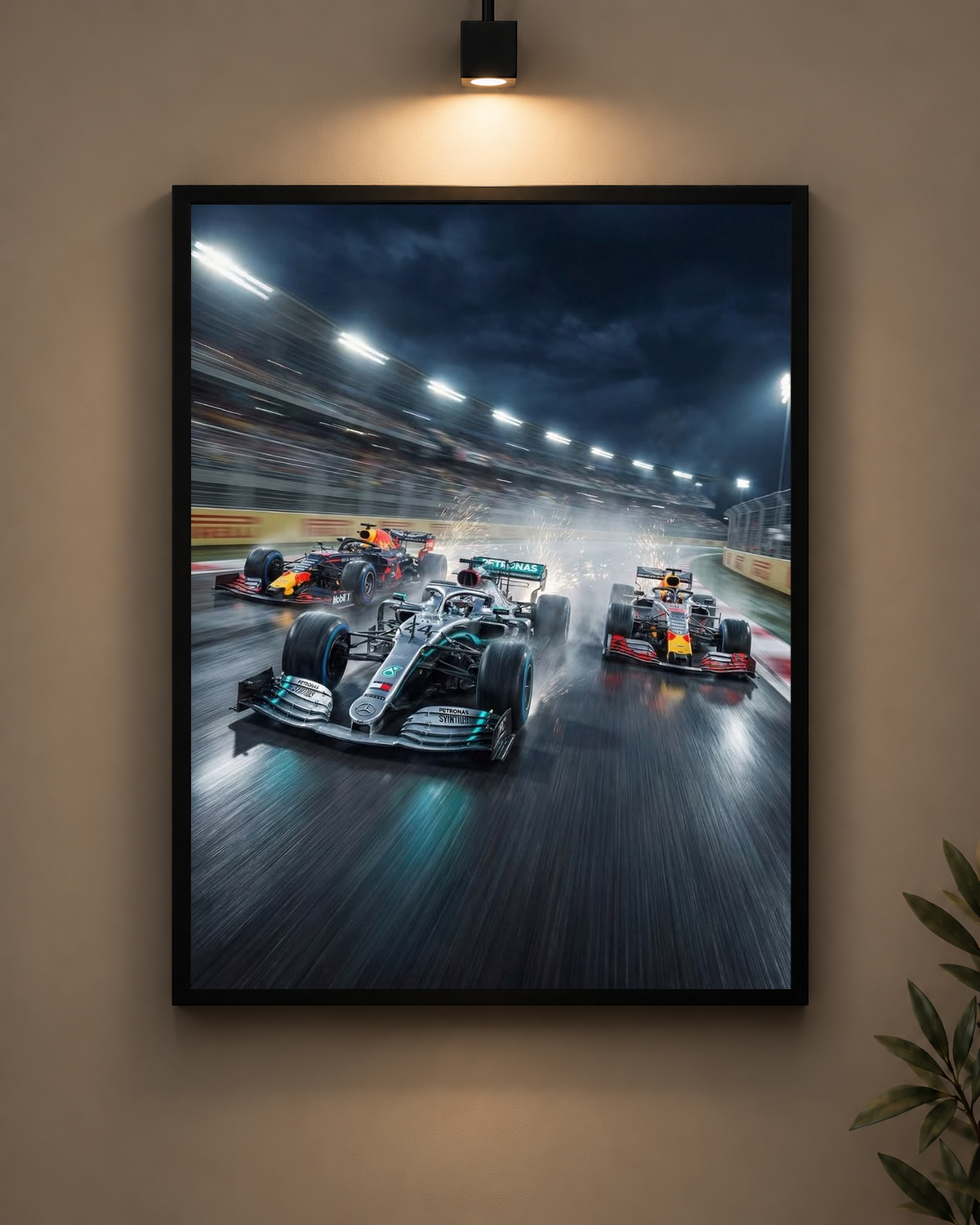 Mercedes Red Bull Night Race Frame in black frame - PrintIt