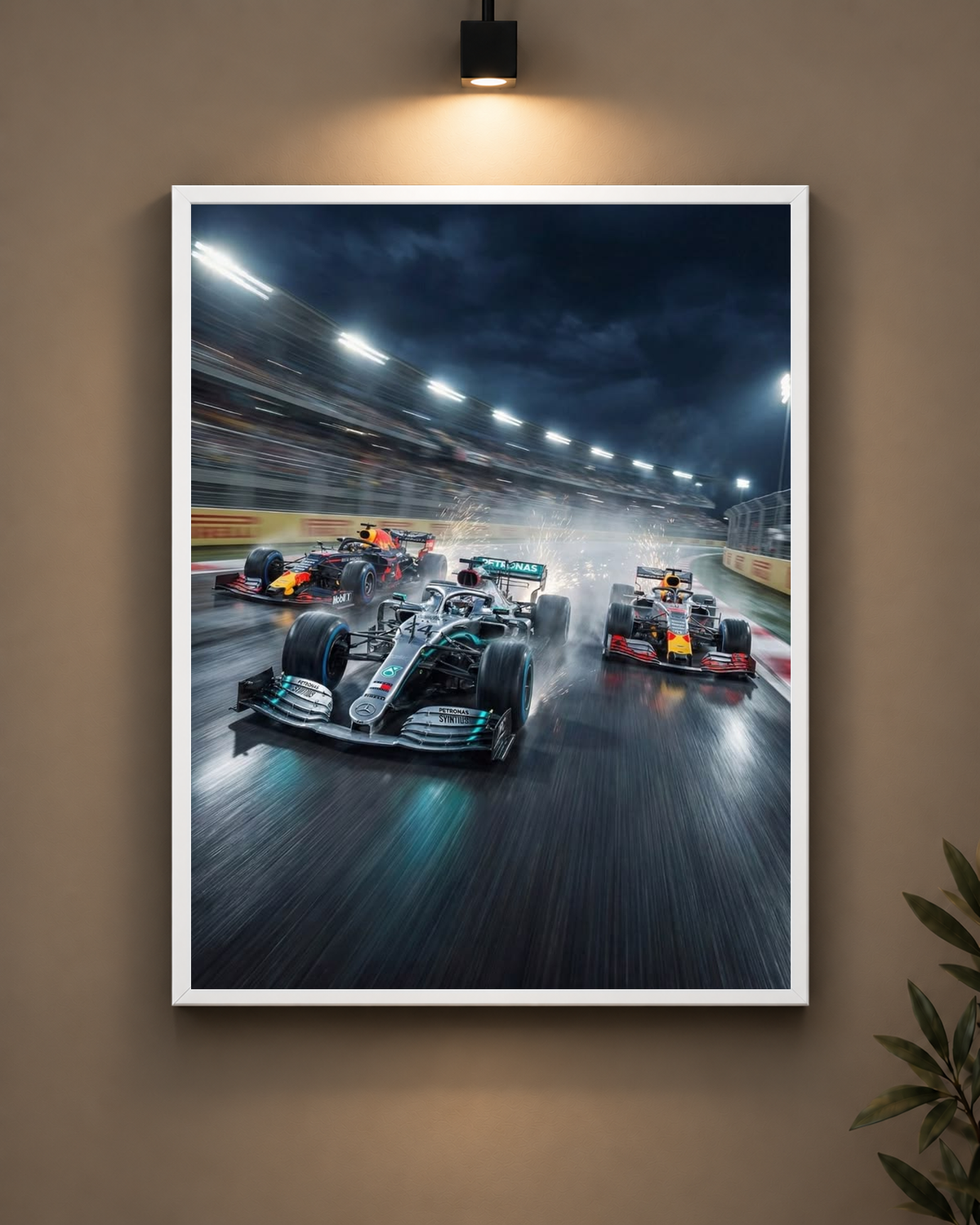 Mercedes Red Bull Night Race Frame in white frame - PrintIt