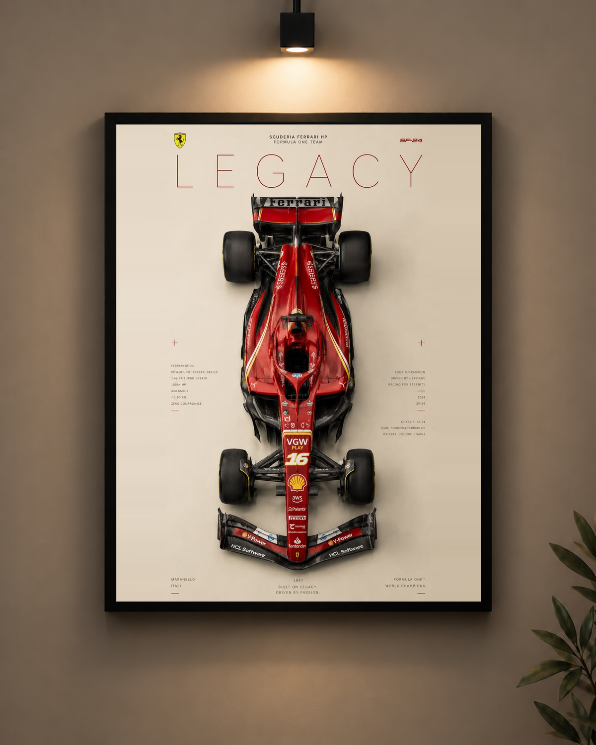 Ferrari Legacy Top View Frame in black frame - PrintIt