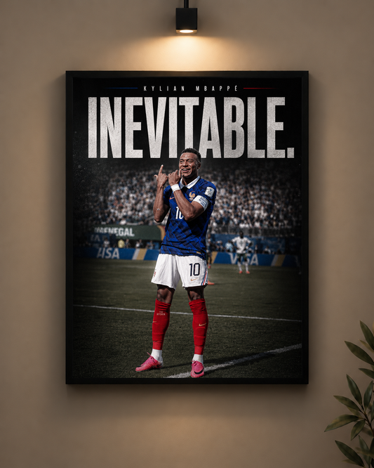 Mbappe Inevitable Frame in black frame - PrintIt