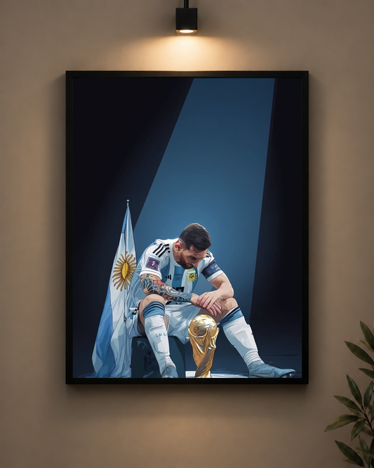 Messi World Cup Illustration Frame in black frame - PrintIt