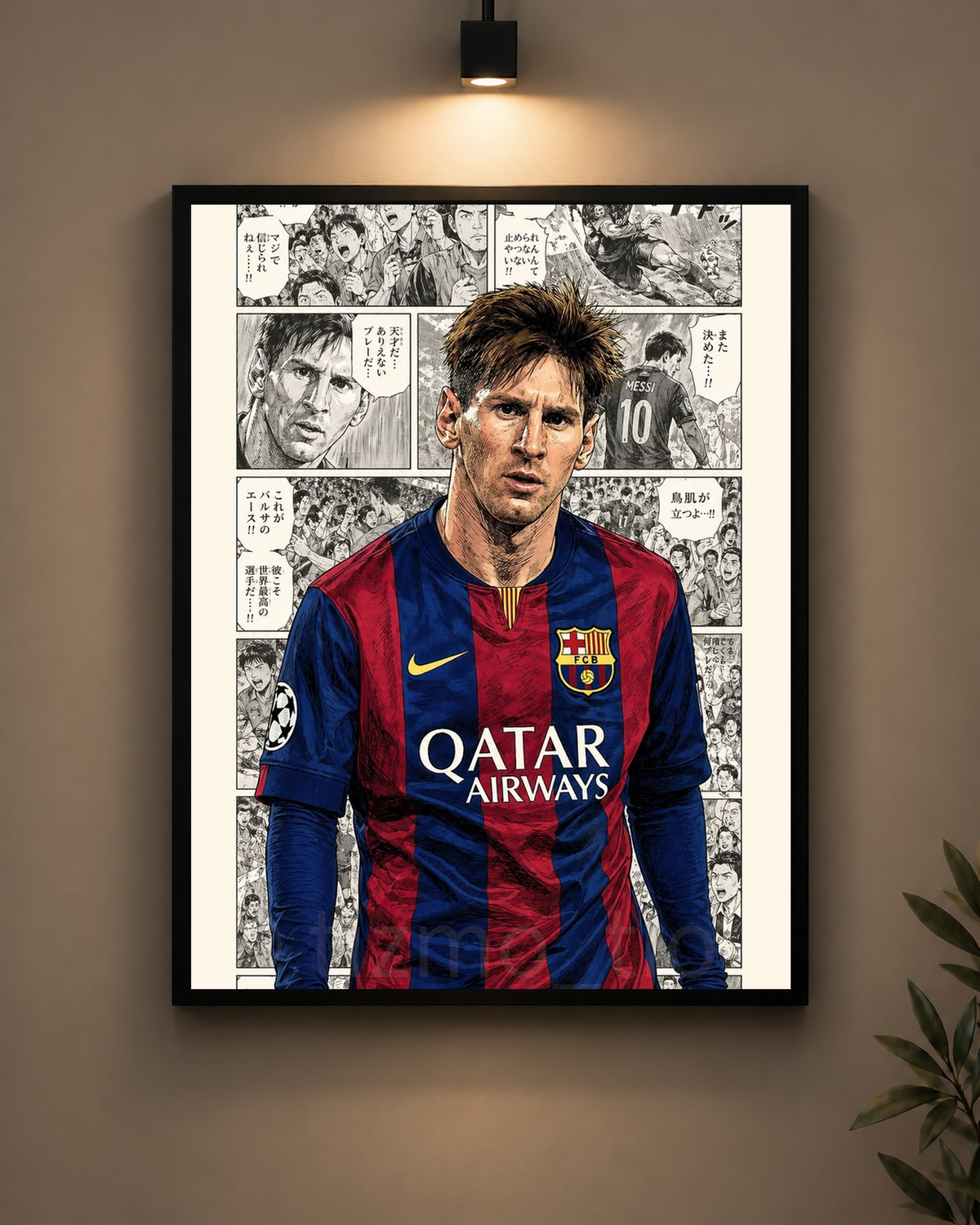 Messi Manga Frame in black frame - PrintIt