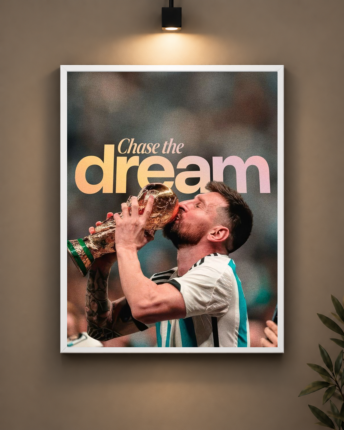 Messi Chase The Dream Frame in white frame - PrintIt