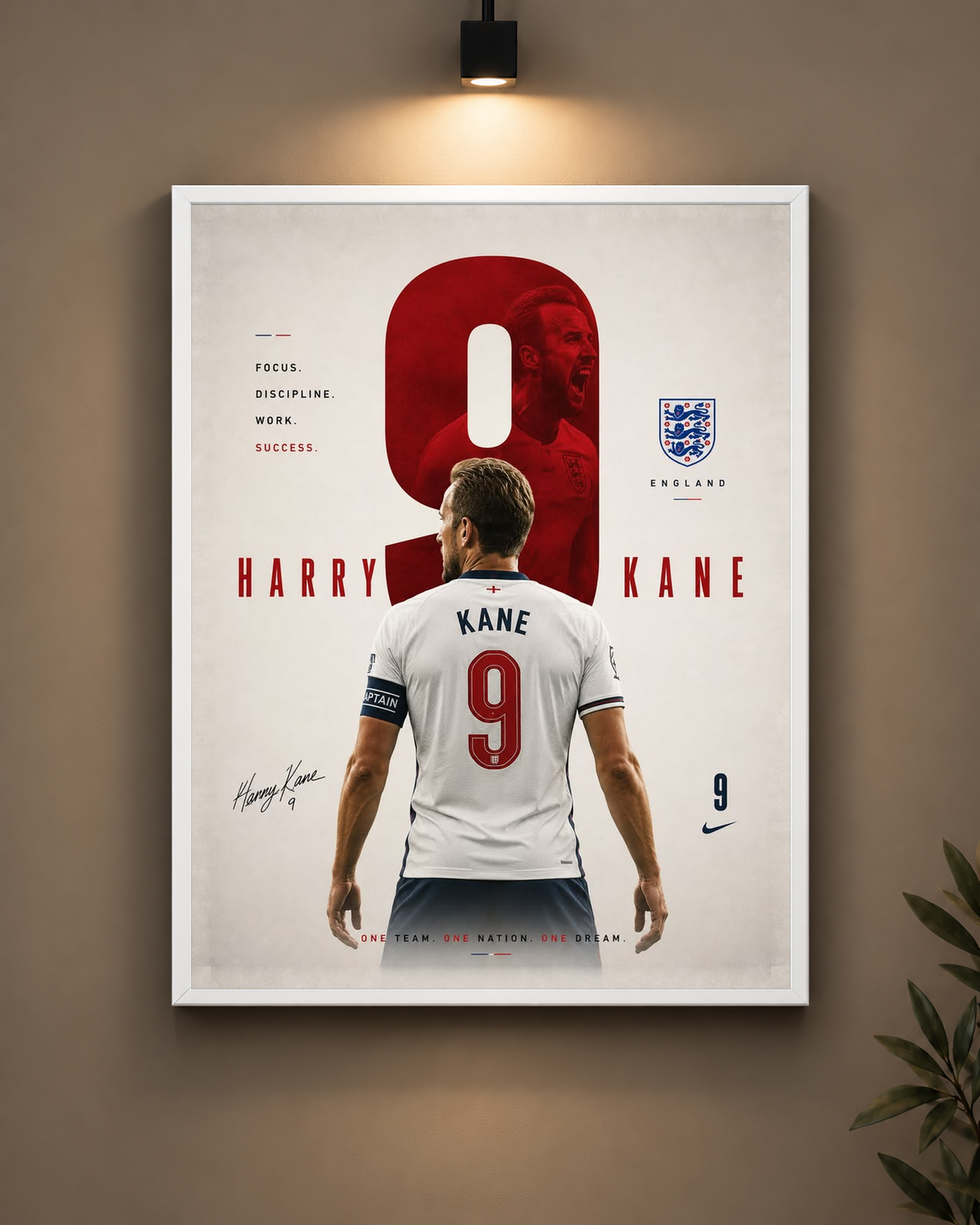 Harry Kane England Frame in white frame - PrintIt