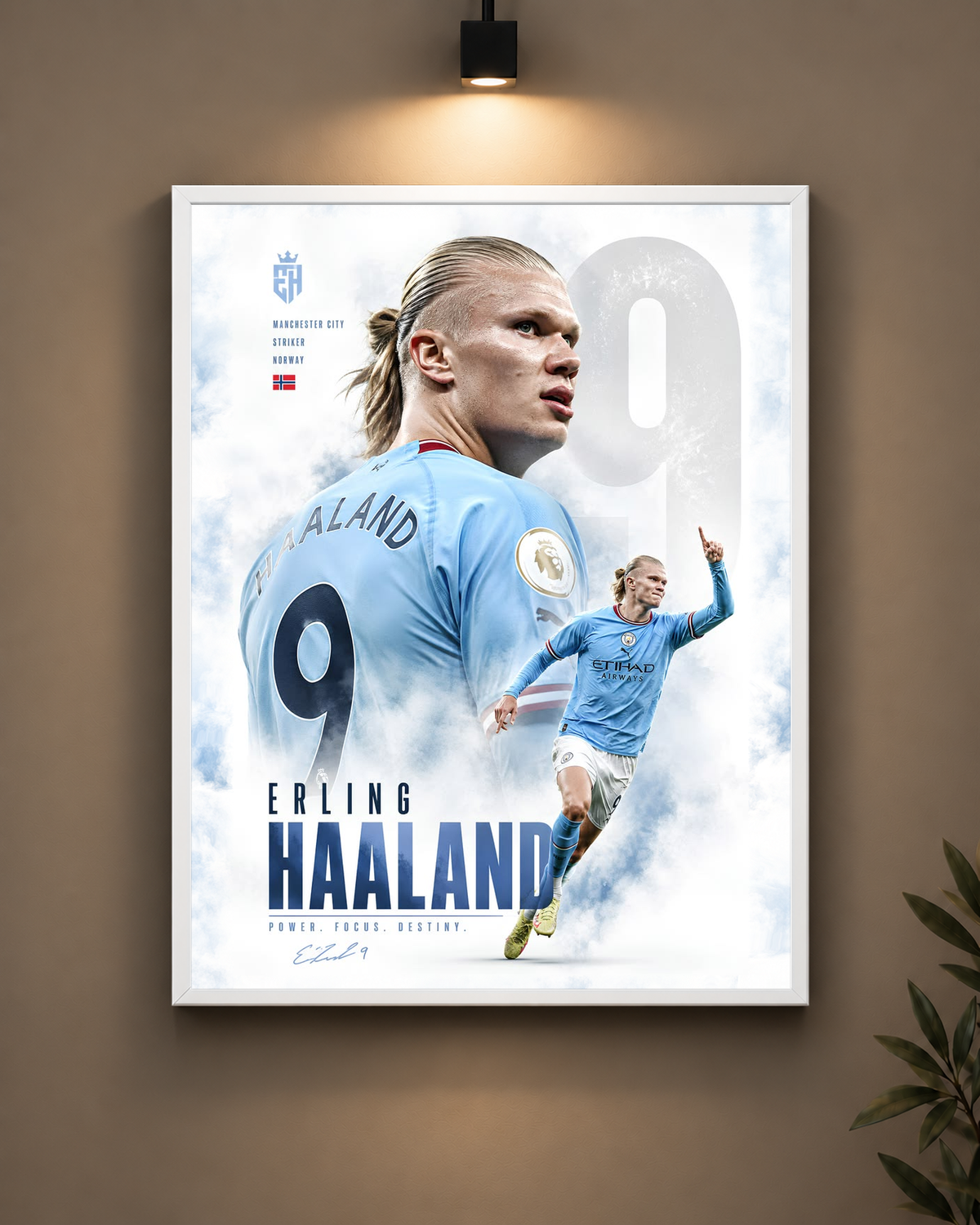 Haaland Power Focus Destiny Frame in white frame - PrintIt