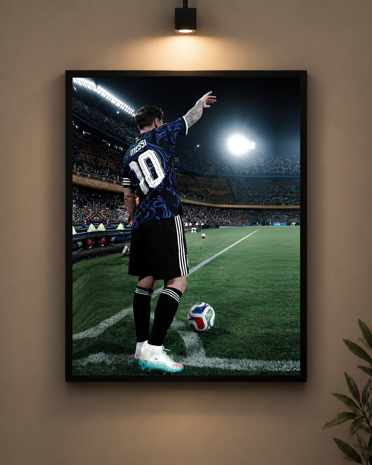 Messi Corner Frame in black frame - PrintIt
