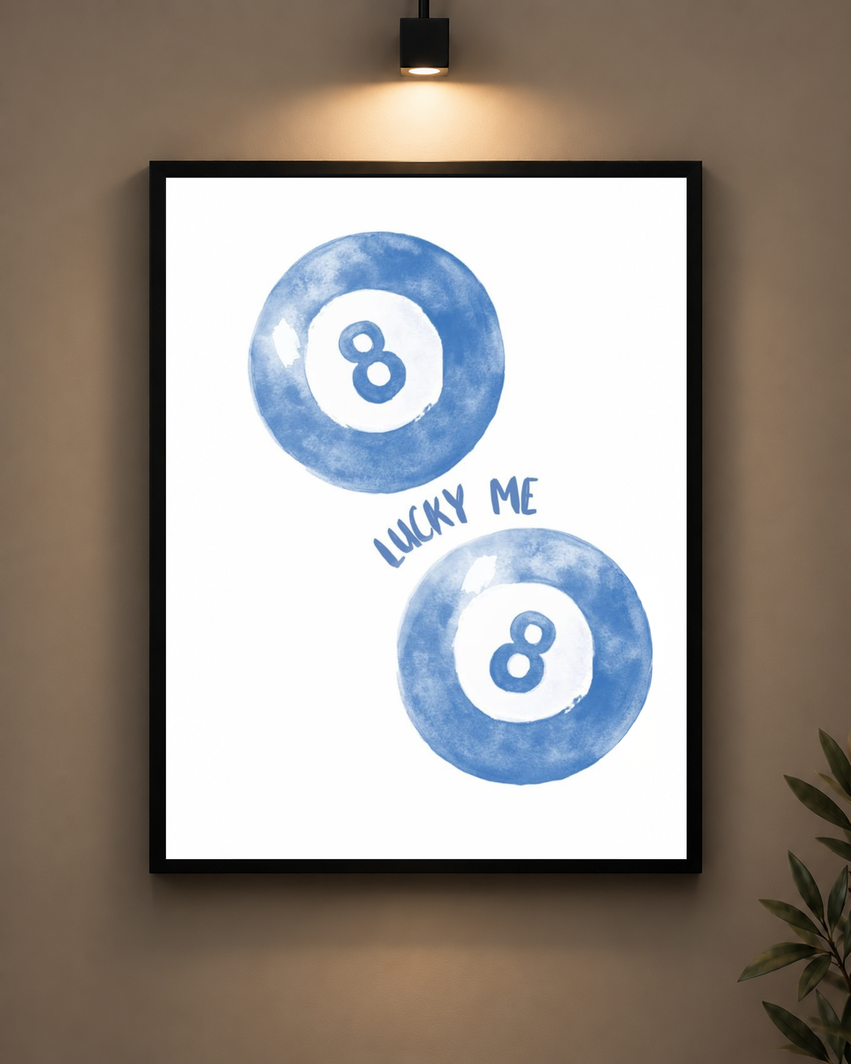 Lucky Me Blue Eight Balls Frame in black frame - PrintIt