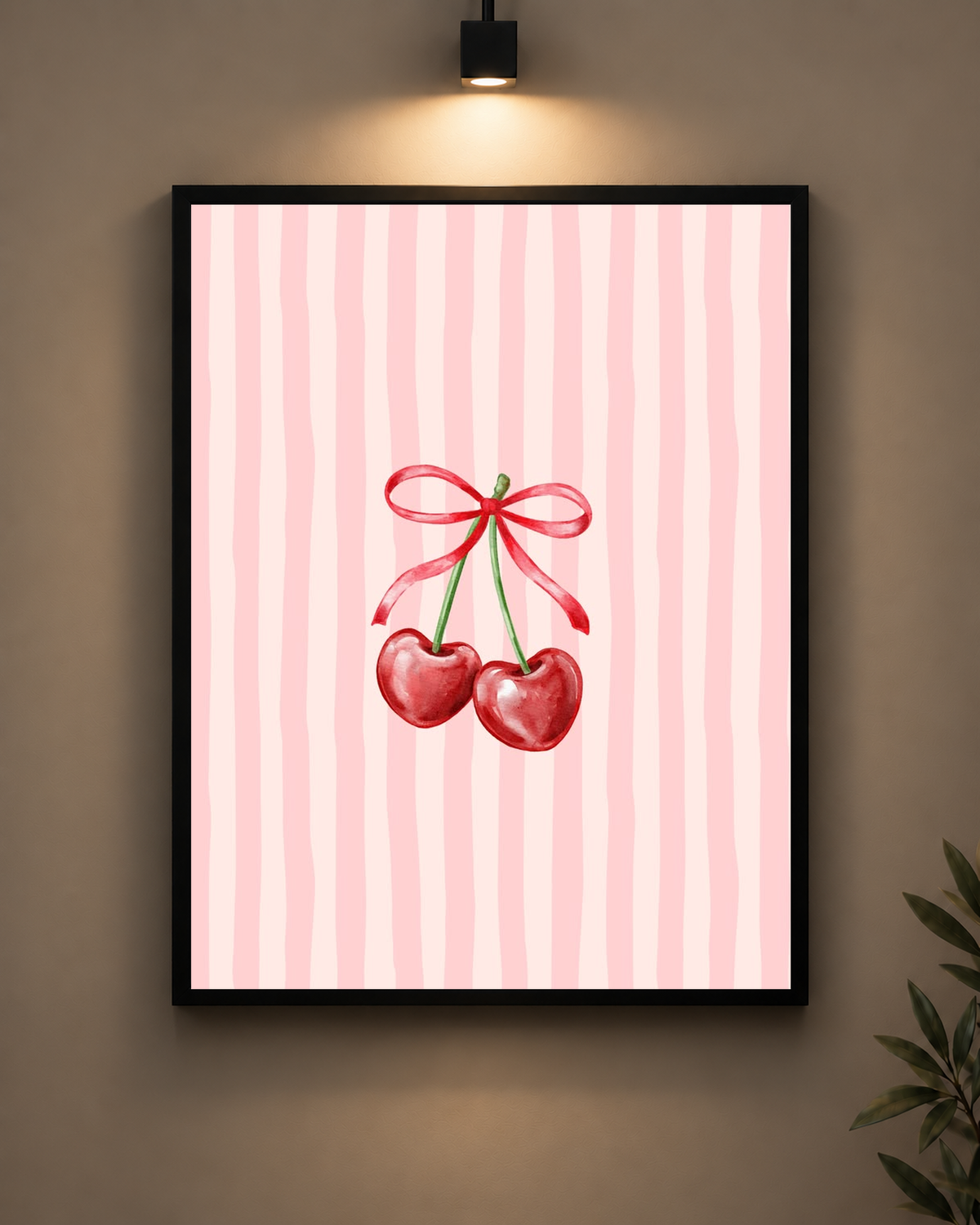 Pink Cherries Frame in black frame - PrintIt