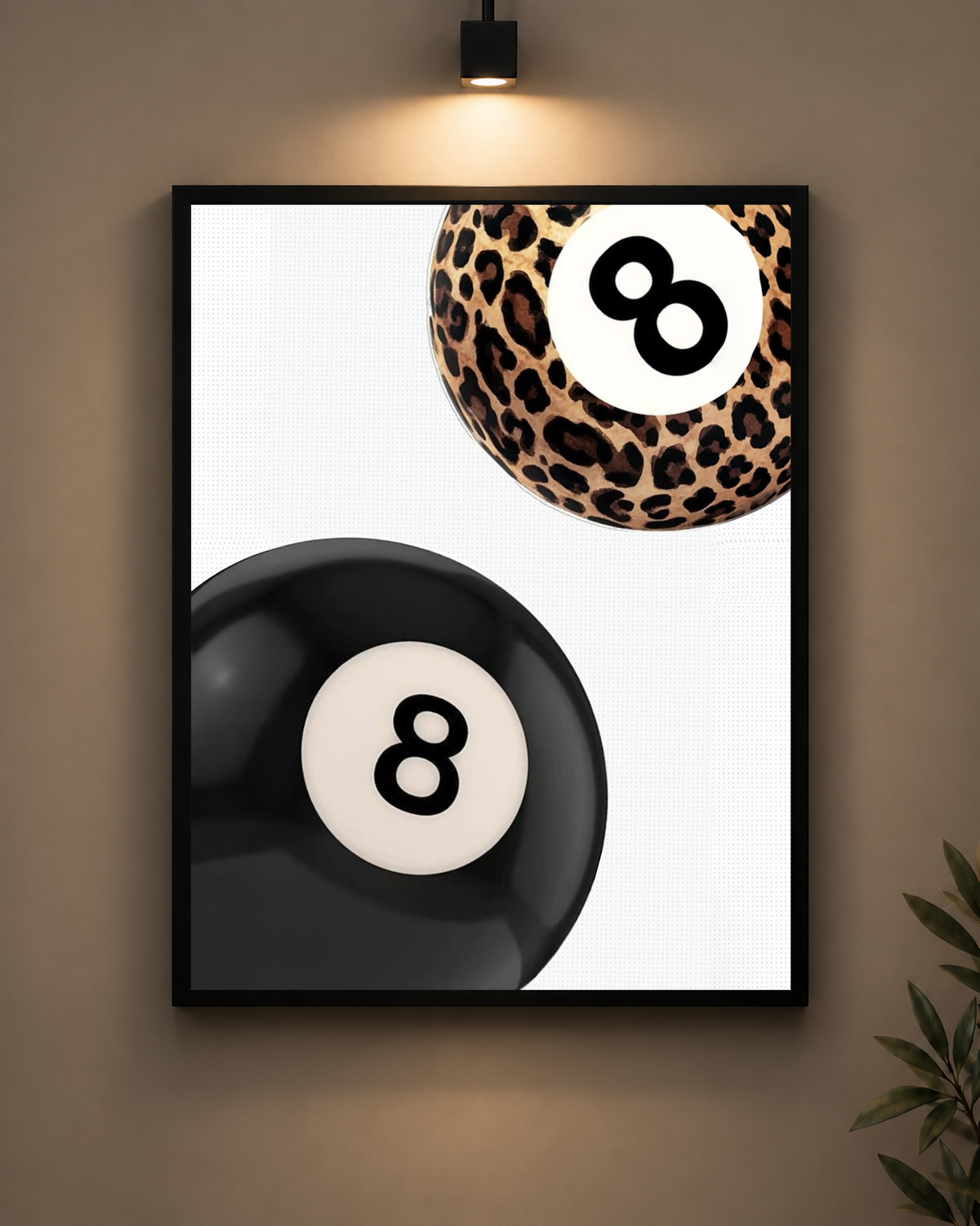 Black and Leopard Eight Balls Frame in black frame - PrintIt
