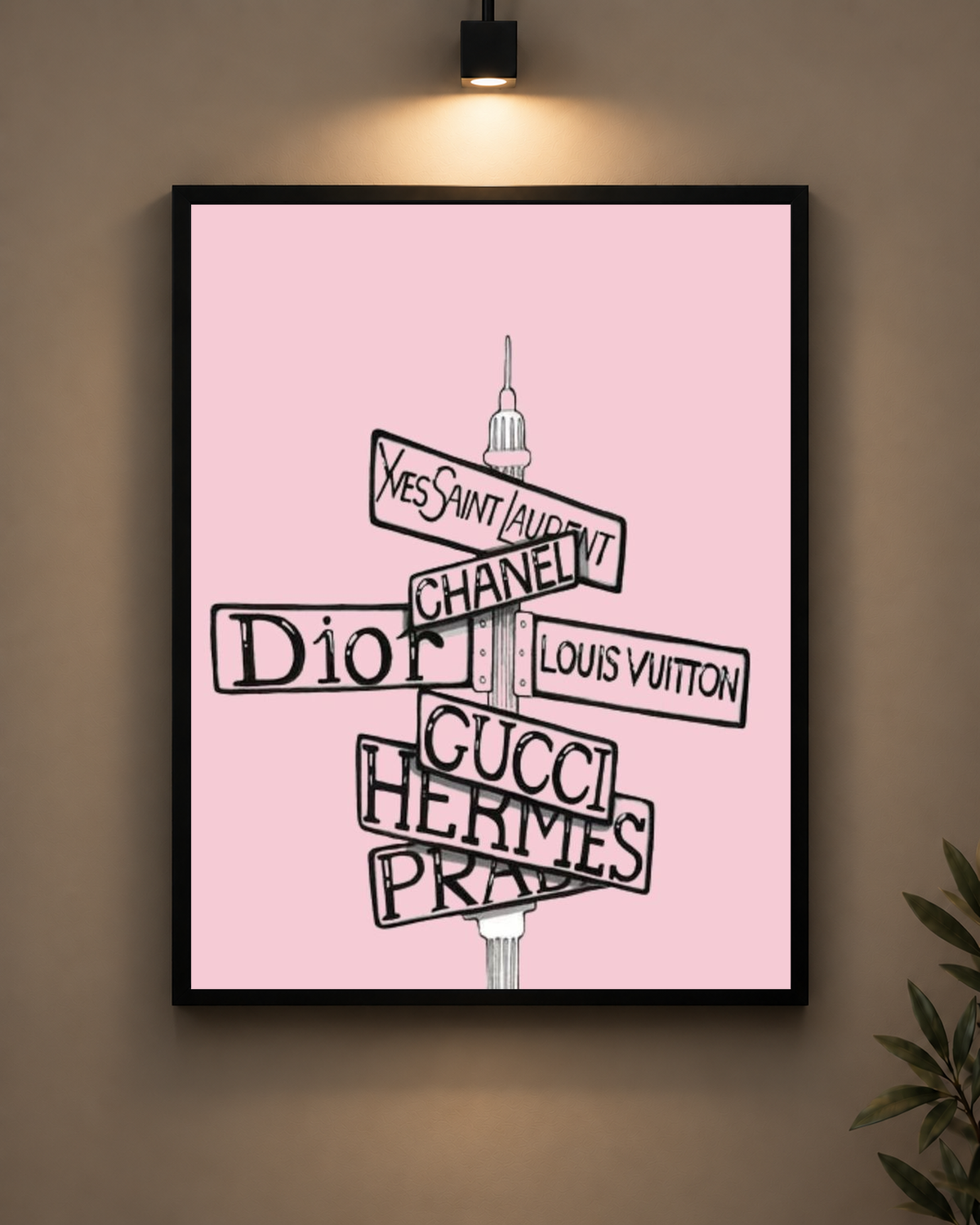 Pink Fashion Signpost Frame in black frame - PrintIt