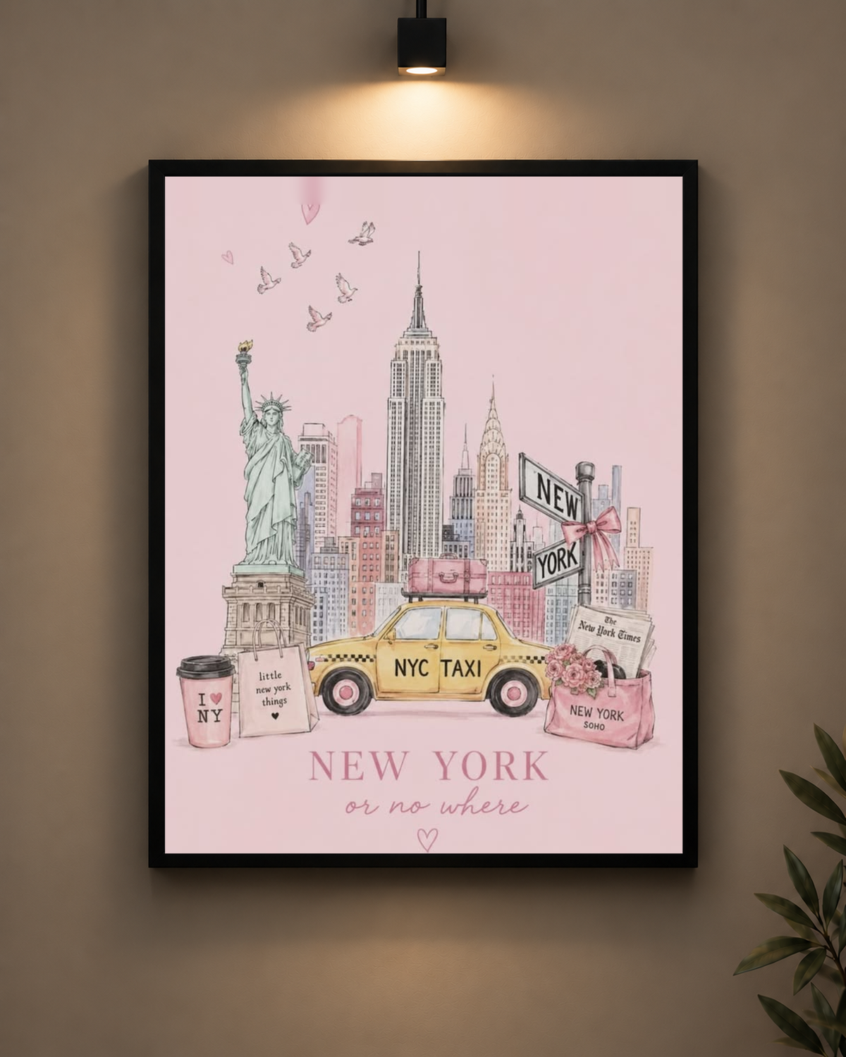 New York Pink City Frame in black frame - PrintIt
