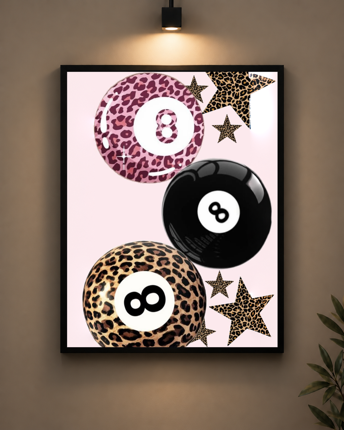 Leopard Eight Ball Collage Frame in black frame - PrintIt