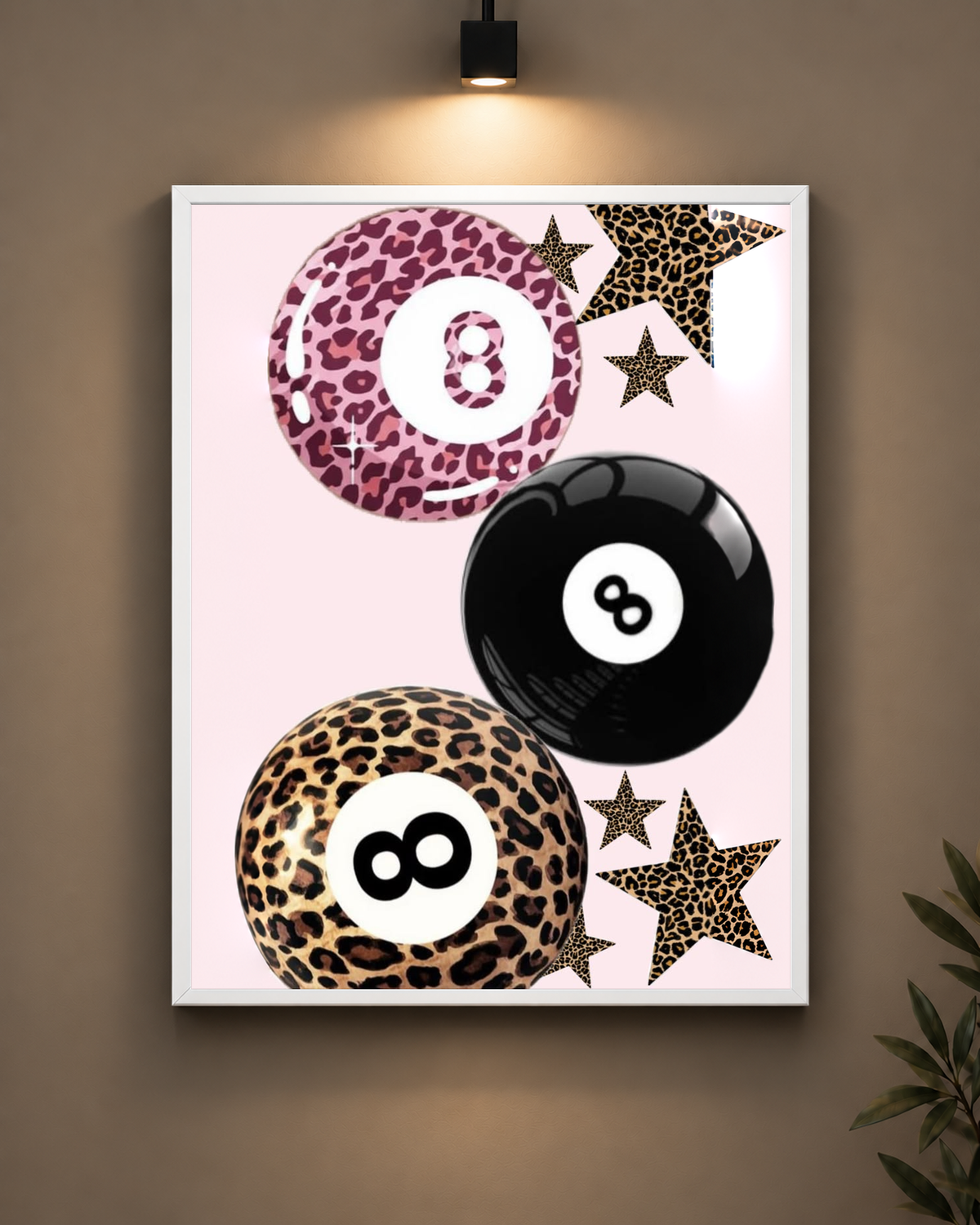Leopard Eight Ball Collage Frame in black frame - PrintIt