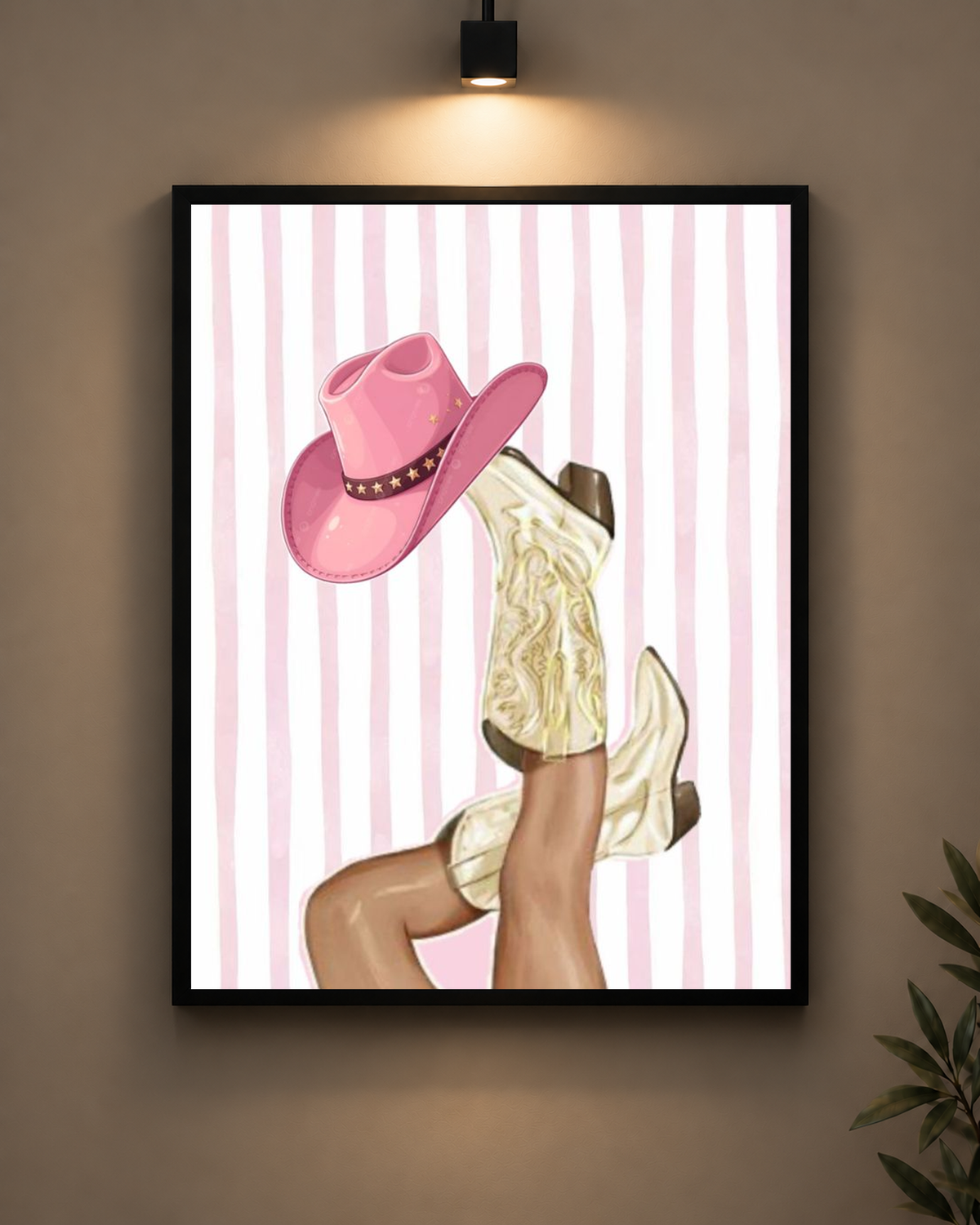 Pink Cowgirl Boots Frame in black frame - PrintIt