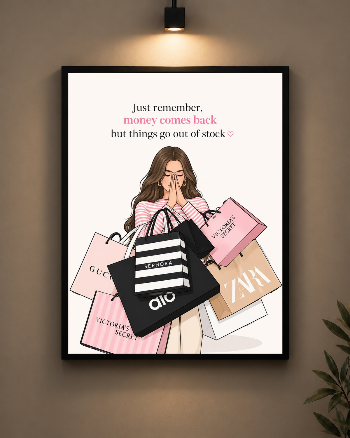 Pink Shopping Bags Frame in black frame - PrintIt