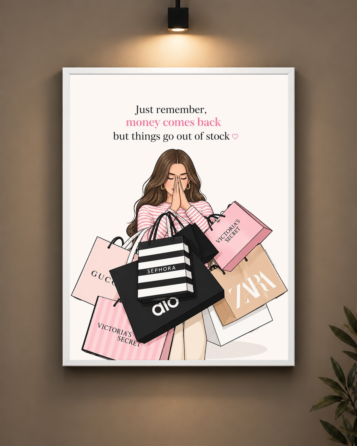Pink Shopping Bags Frame in black frame - PrintIt