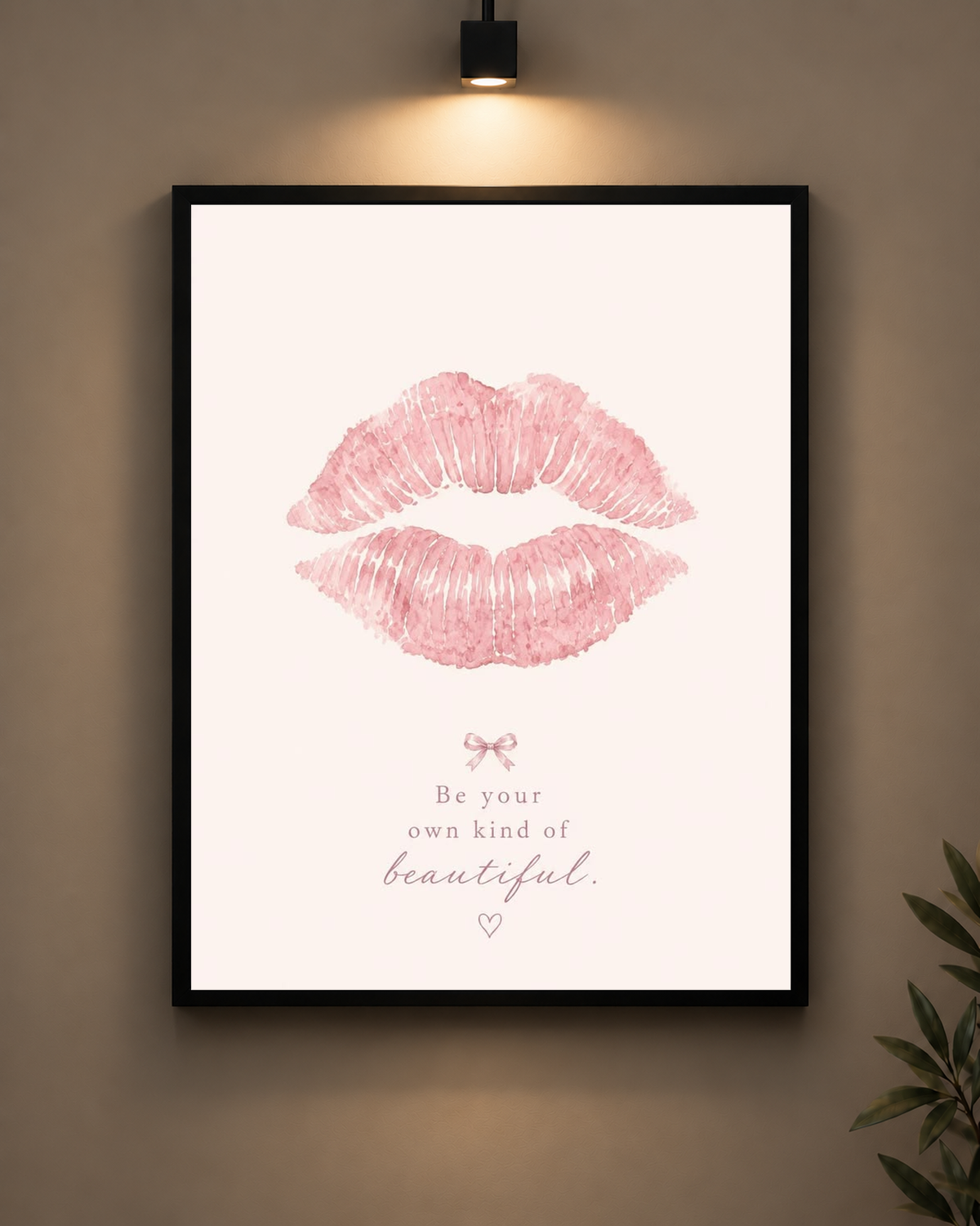 Pink Lip Print Frame in black frame - PrintIt