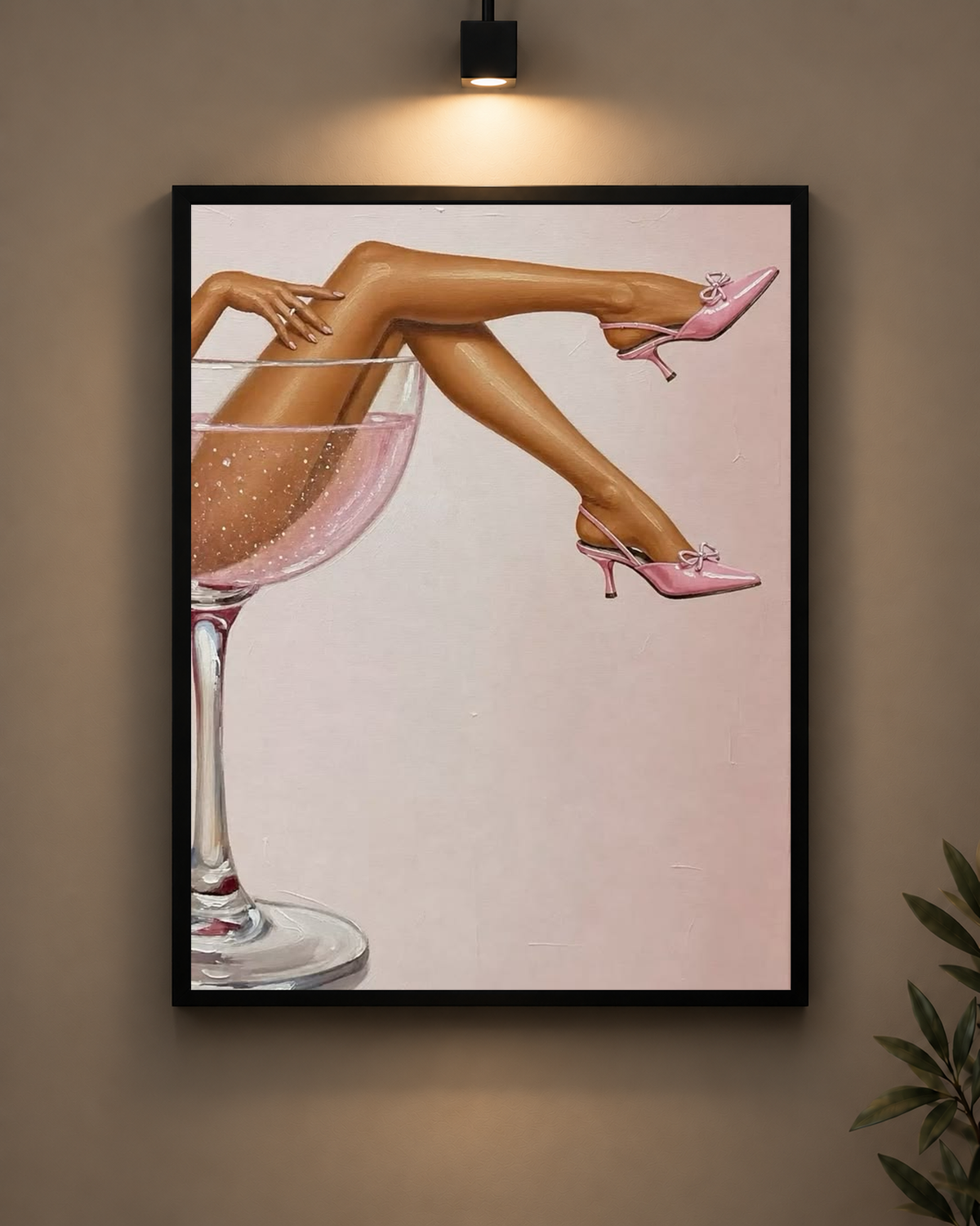 Pink Heels and Champagne Frame in black frame - PrintIt