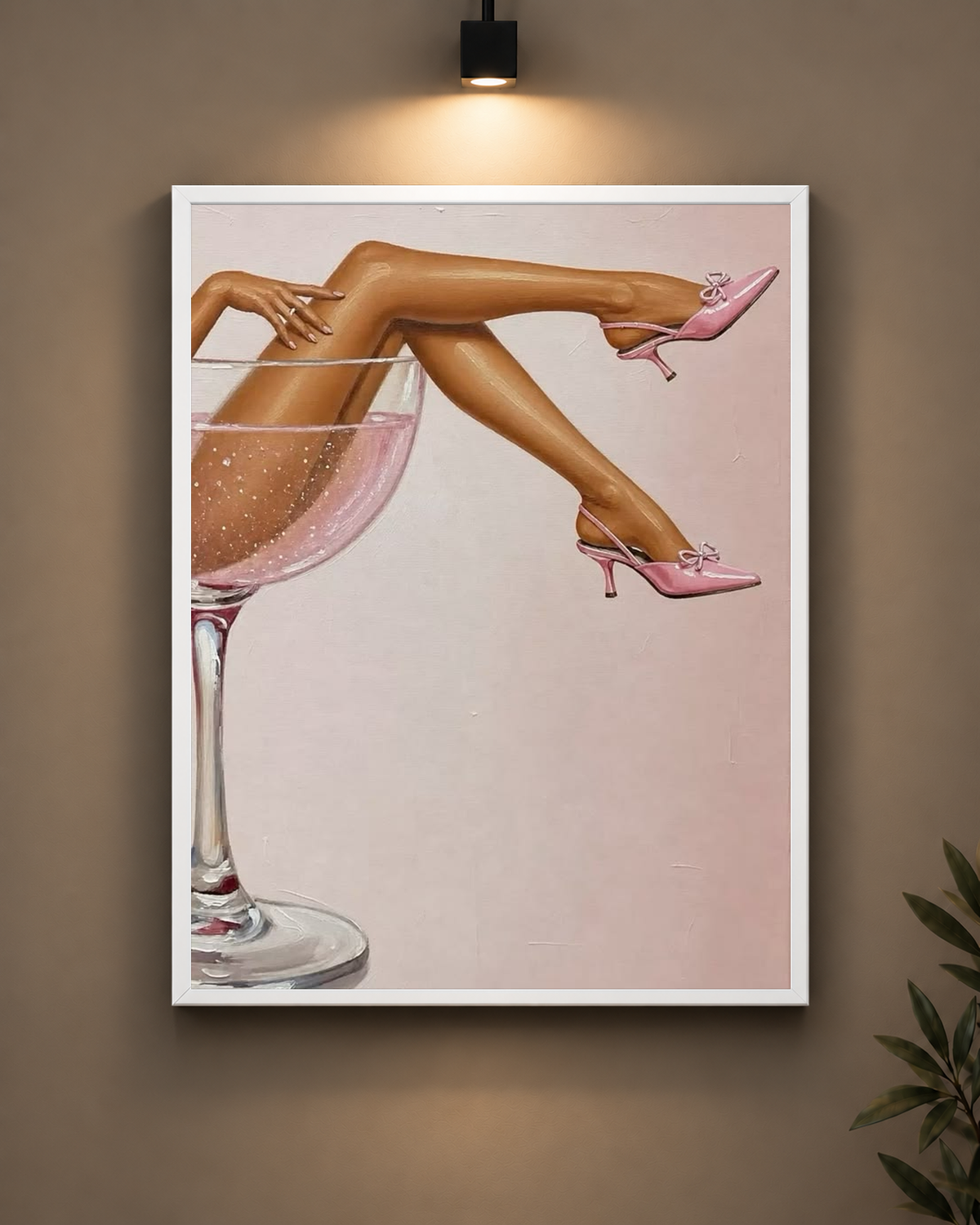 Pink Heels and Champagne Frame in black frame - PrintIt