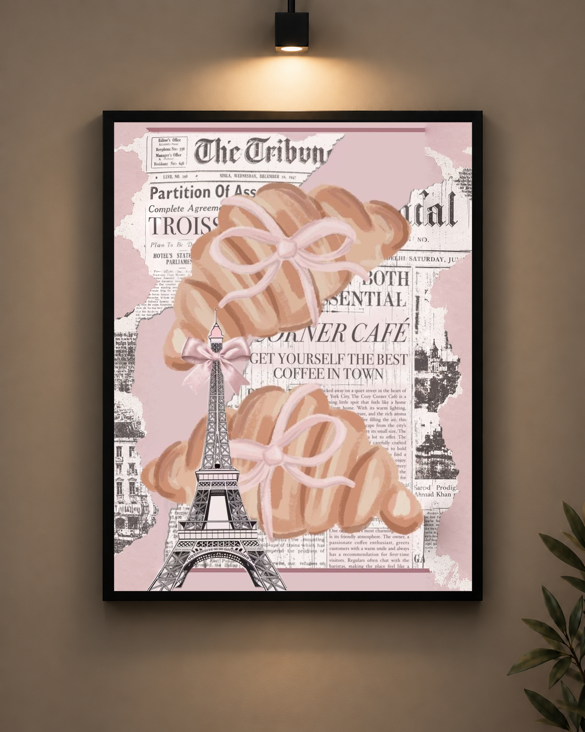 Pink Paris Collage Frame in black frame - PrintIt
