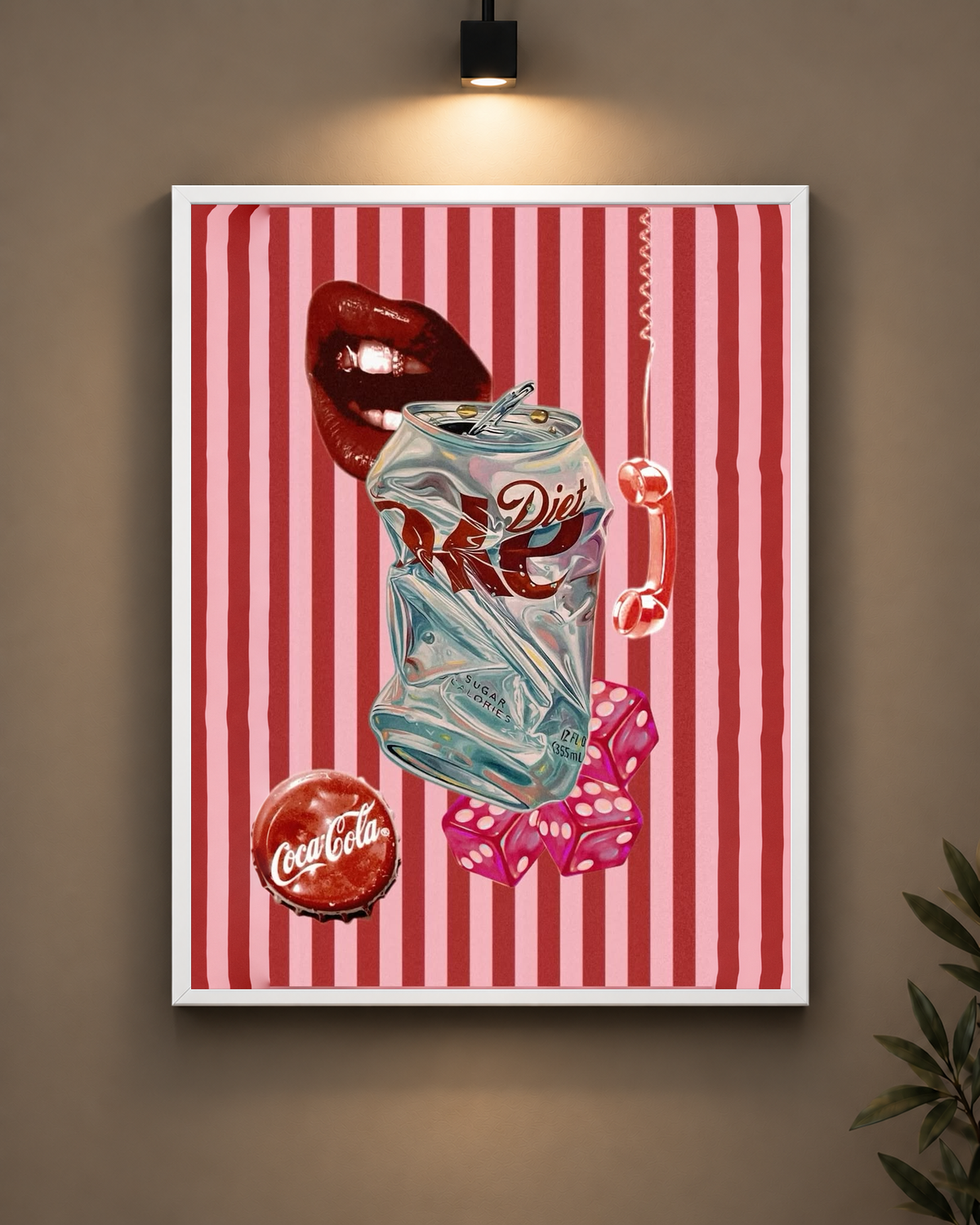 Pink Designer Soda Collage Frame in black frame - PrintIt