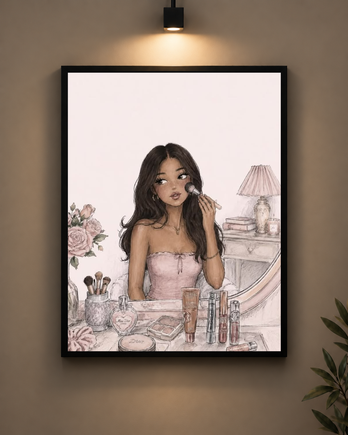 Pink Bedroom Beauty Frame in black frame - PrintIt