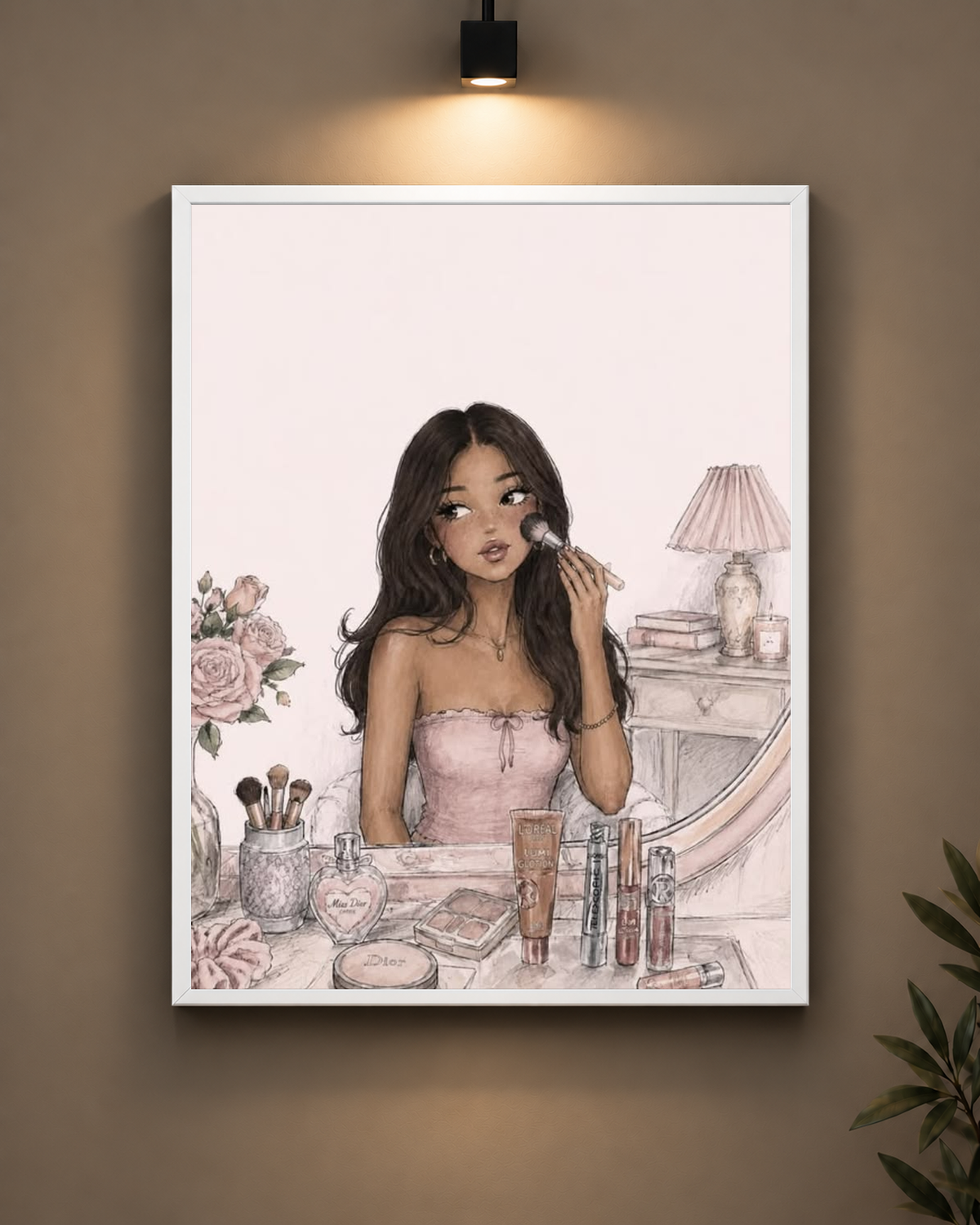 Pink Bedroom Beauty Frame in black frame - PrintIt