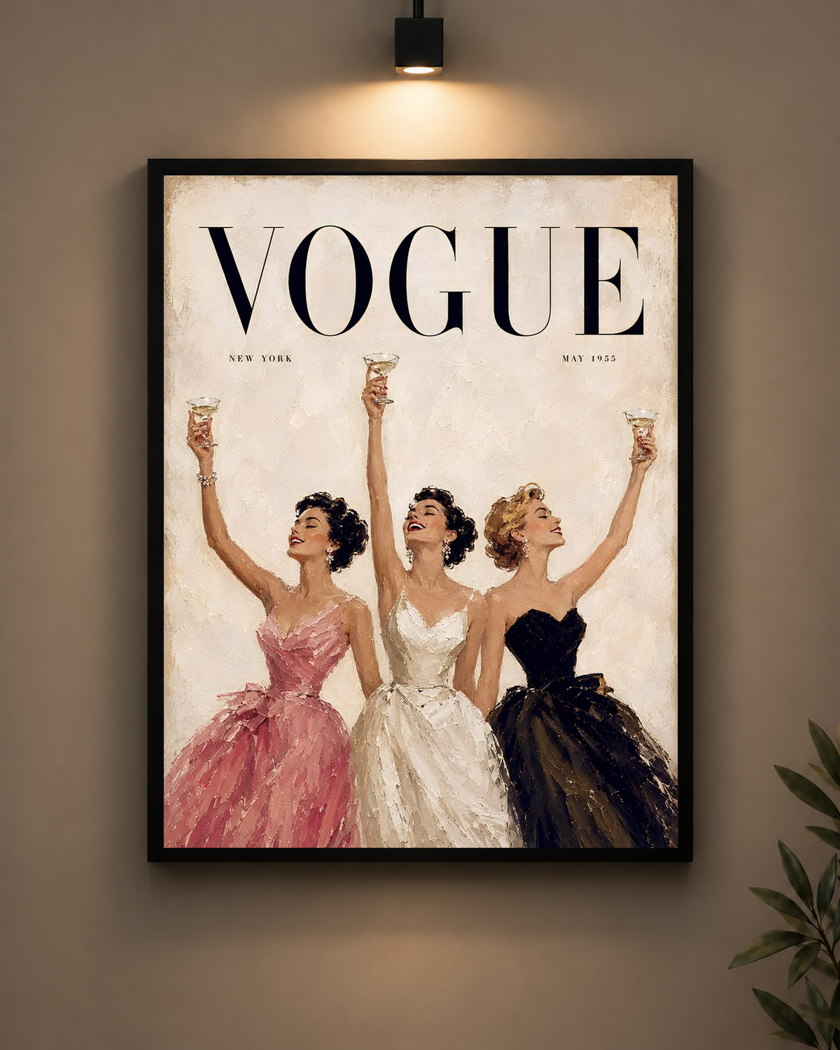 Vogue Champagne Illustration Frame in black frame - PrintIt