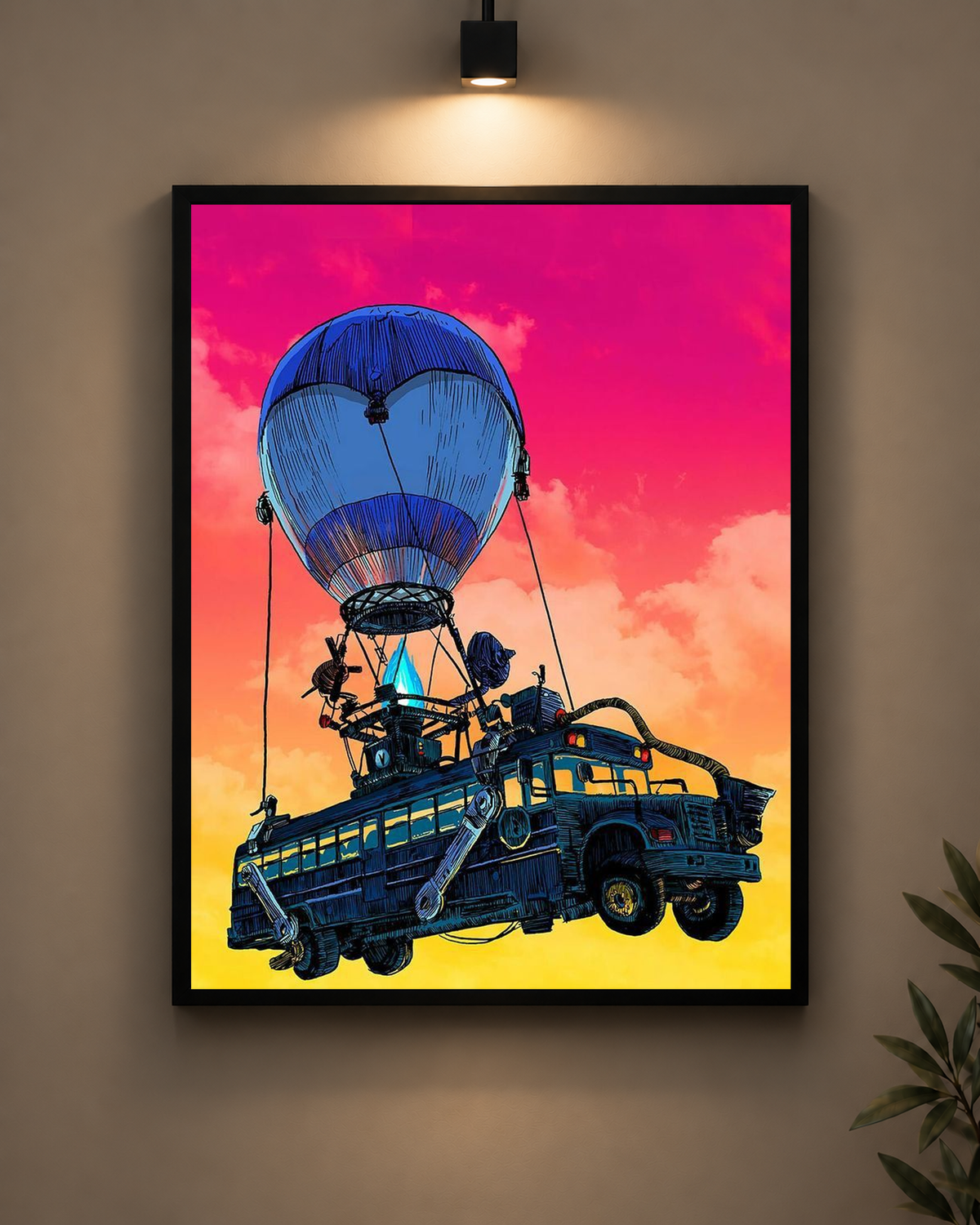 Fortnite Battle Bus Frame in black frame - PrintIt