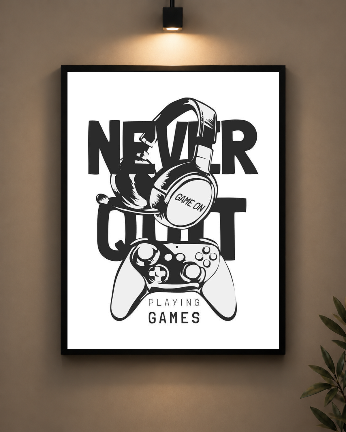 Never Quit Gaming Frame in black frame - PrintIt