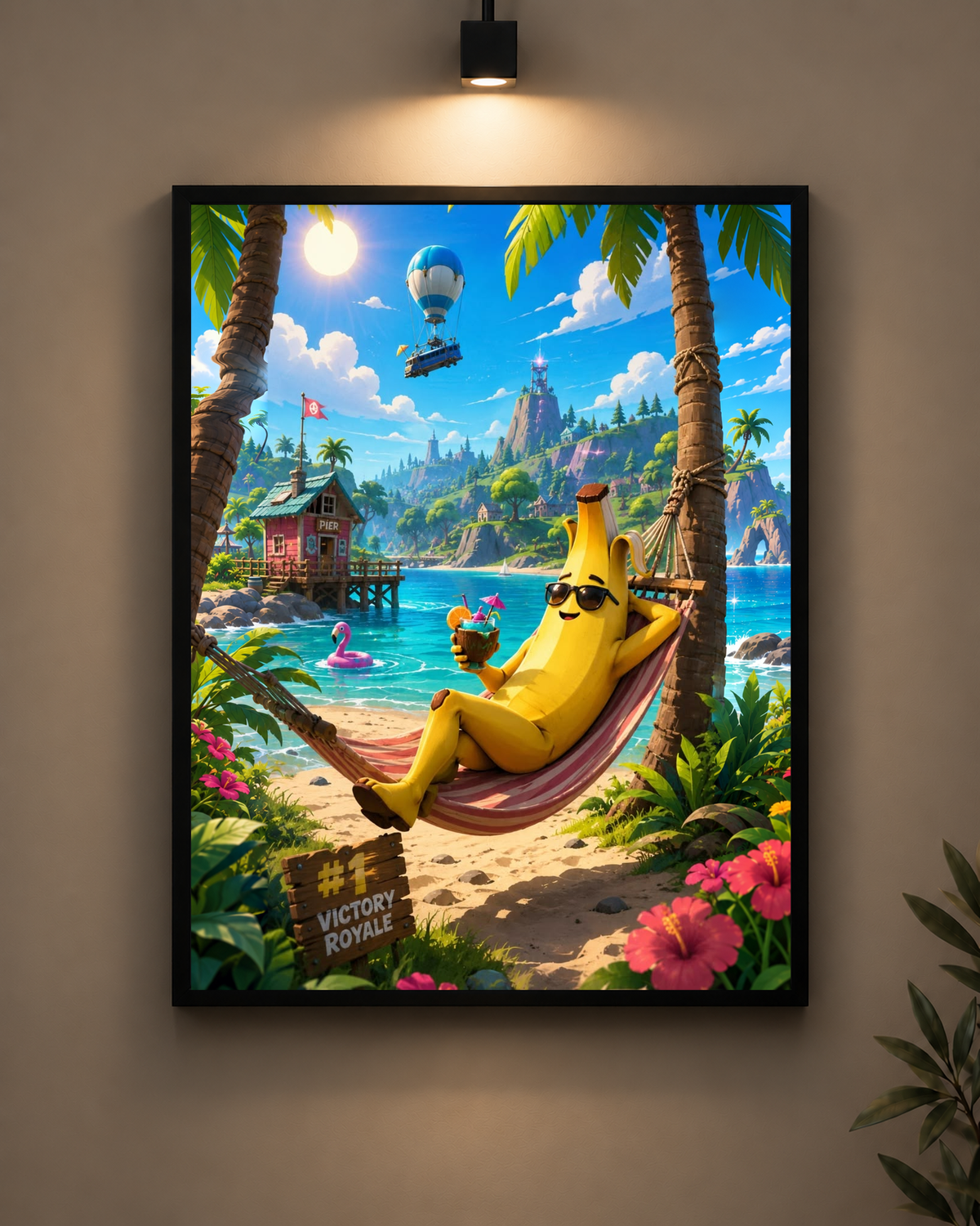 Fortnite Peely Beach Frame in black frame - PrintIt