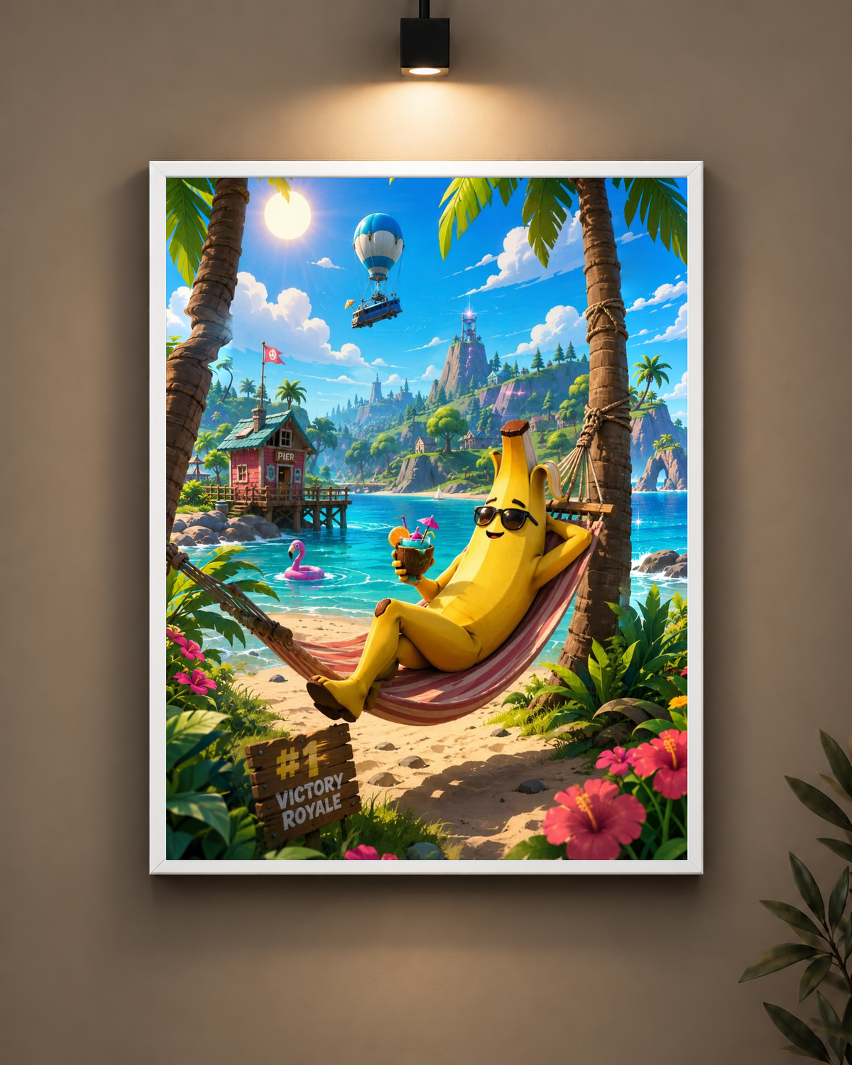 Fortnite Peely Beach Frame in black frame - PrintIt