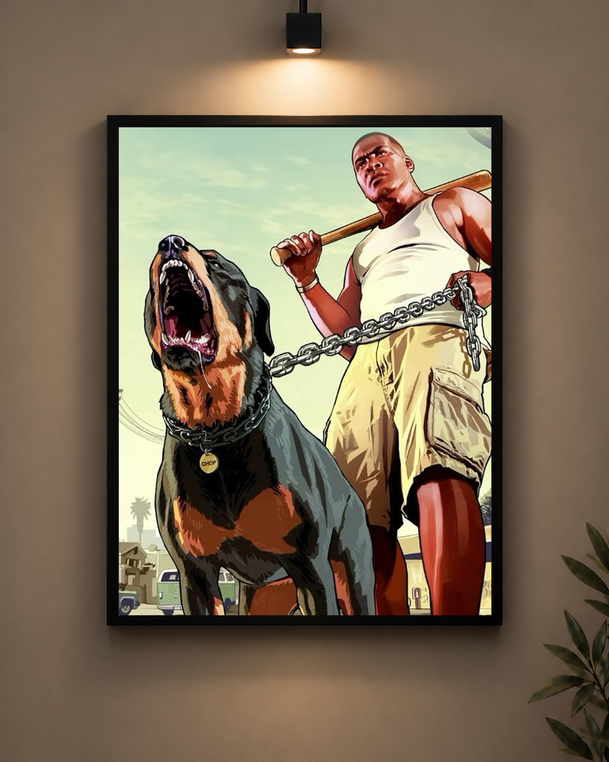 GTA V Franklin and Chop Frame in black frame - PrintIt