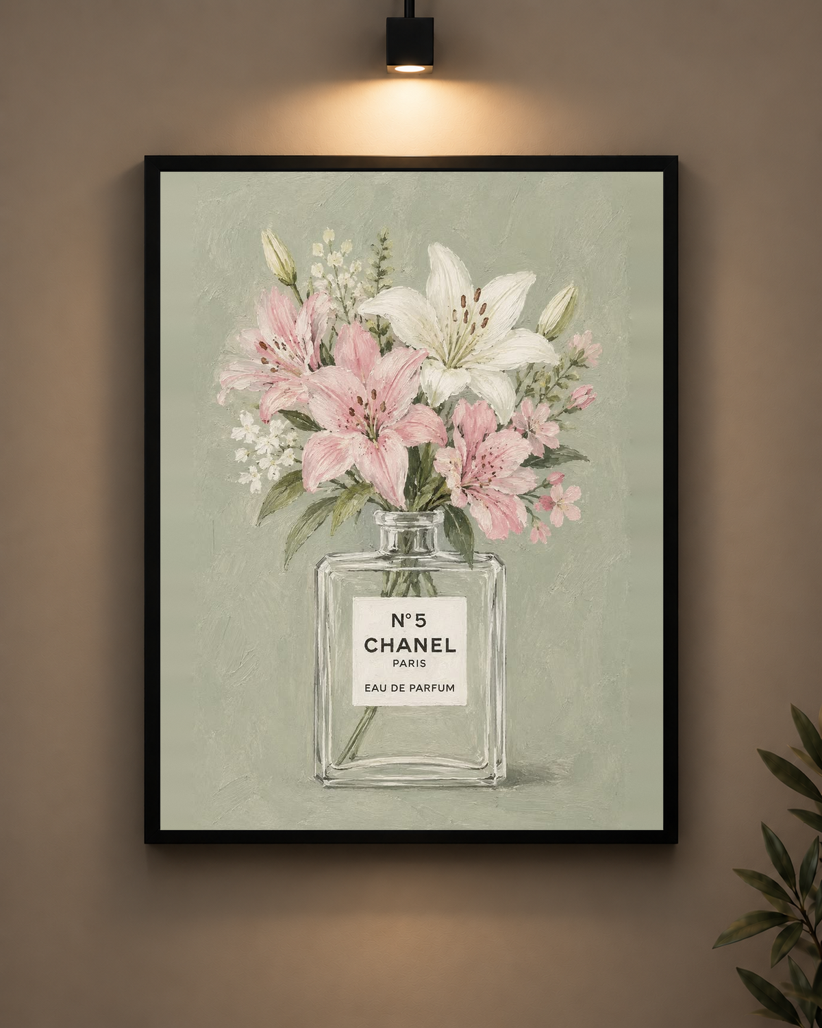 Chanel No. 5 Floral Perfume Frame in black frame - PrintIt