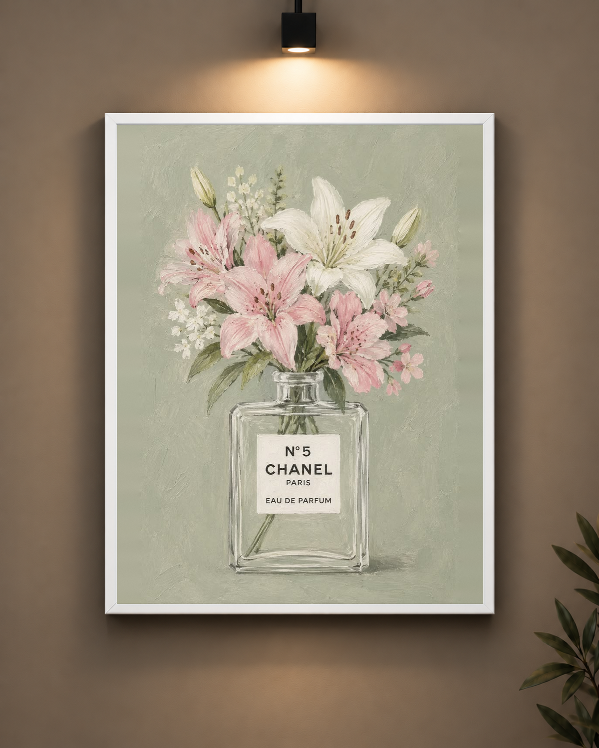 Chanel No. 5 Floral Perfume Frame in black frame - PrintIt