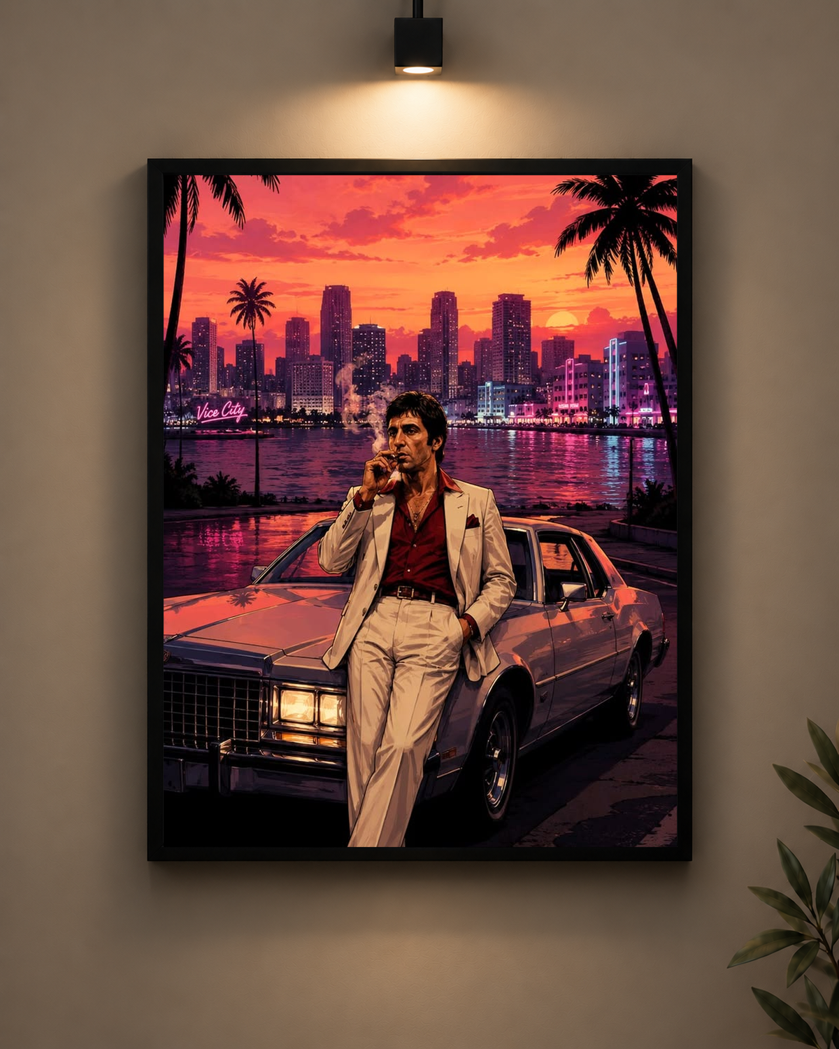 Scarface Miami Sunset Frame in black frame - PrintIt