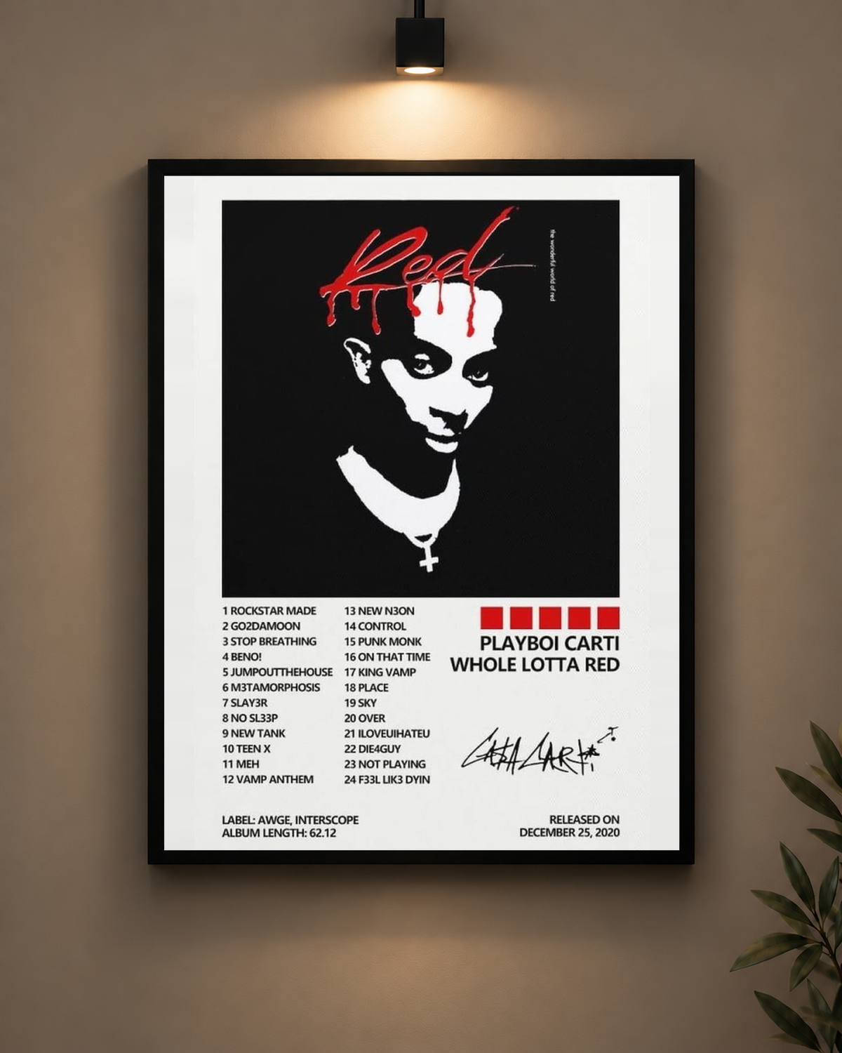 Playboi Carti Whole Lotta Red Frame in black frame - PrintIt