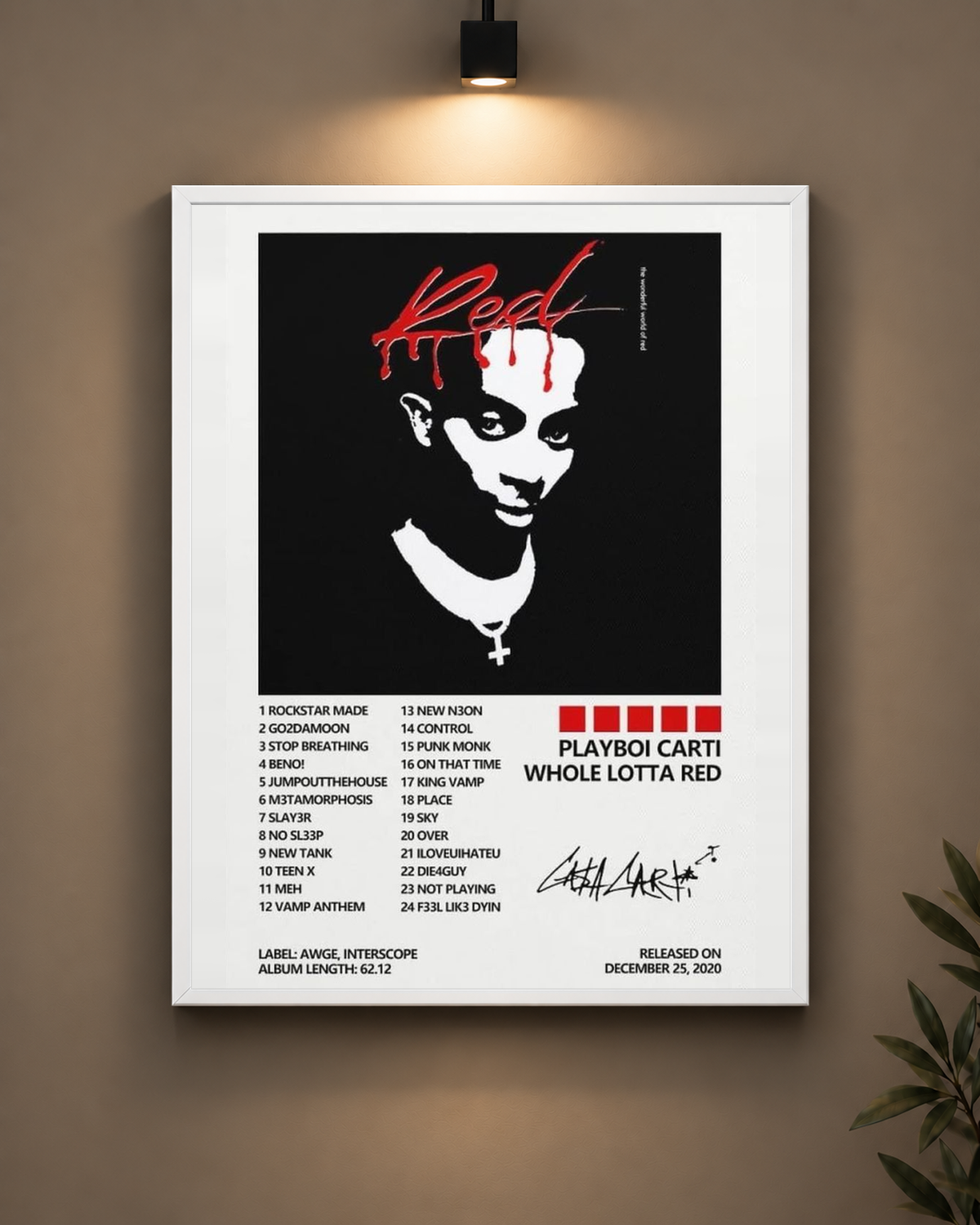 Playboi Carti Whole Lotta Red Frame in black frame - PrintIt